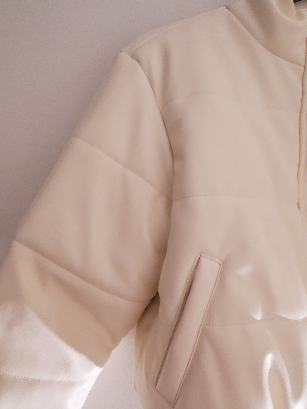 Cream Cropped Puffer Jacket - Picture 2 of 9